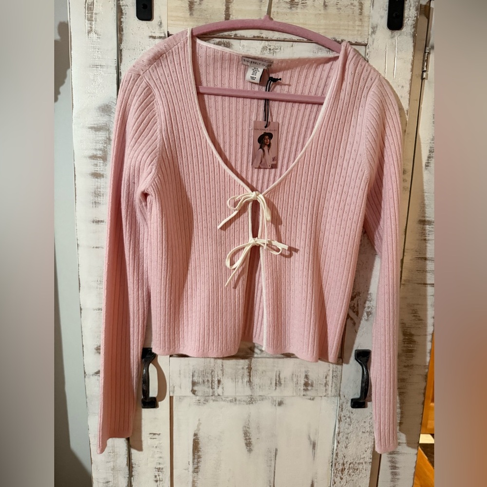 Sincerely Jules Light Pink Ribbed Blouse with Tie